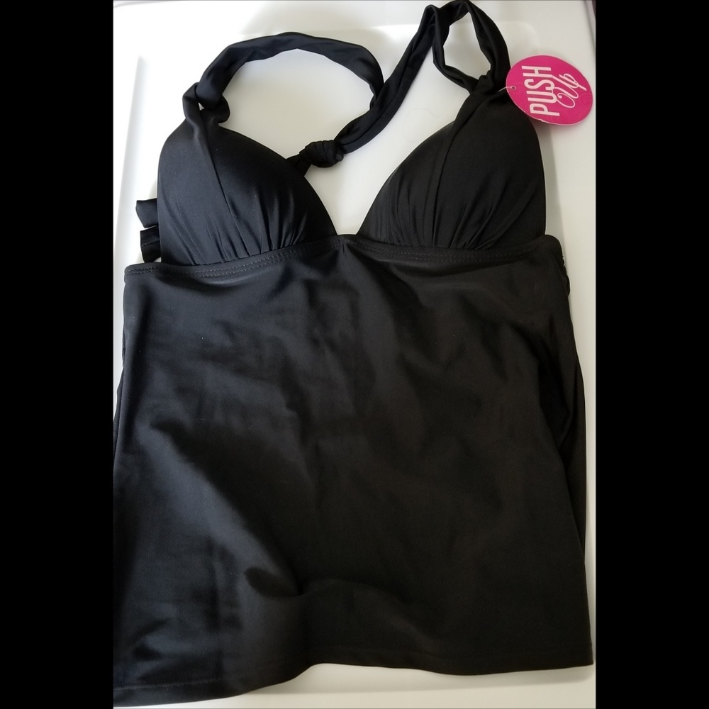 NWT Hula Honey black halter tankini push up top